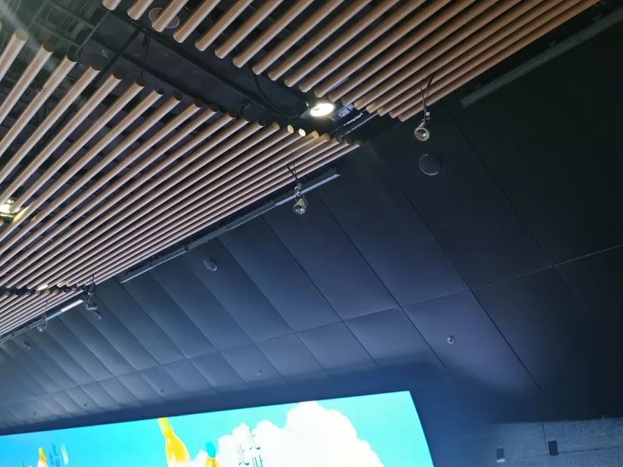 LED广告屏上方的喇叭。陈玺撼摄