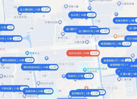 (姑苏金茂府及周边二手房房价 数据来源:贝壳找房)