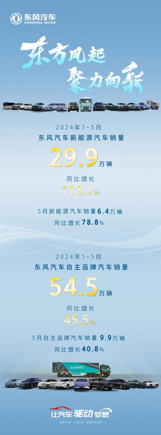 东风汽车1-5月销量数据。东风汽车供图 华龙网发
