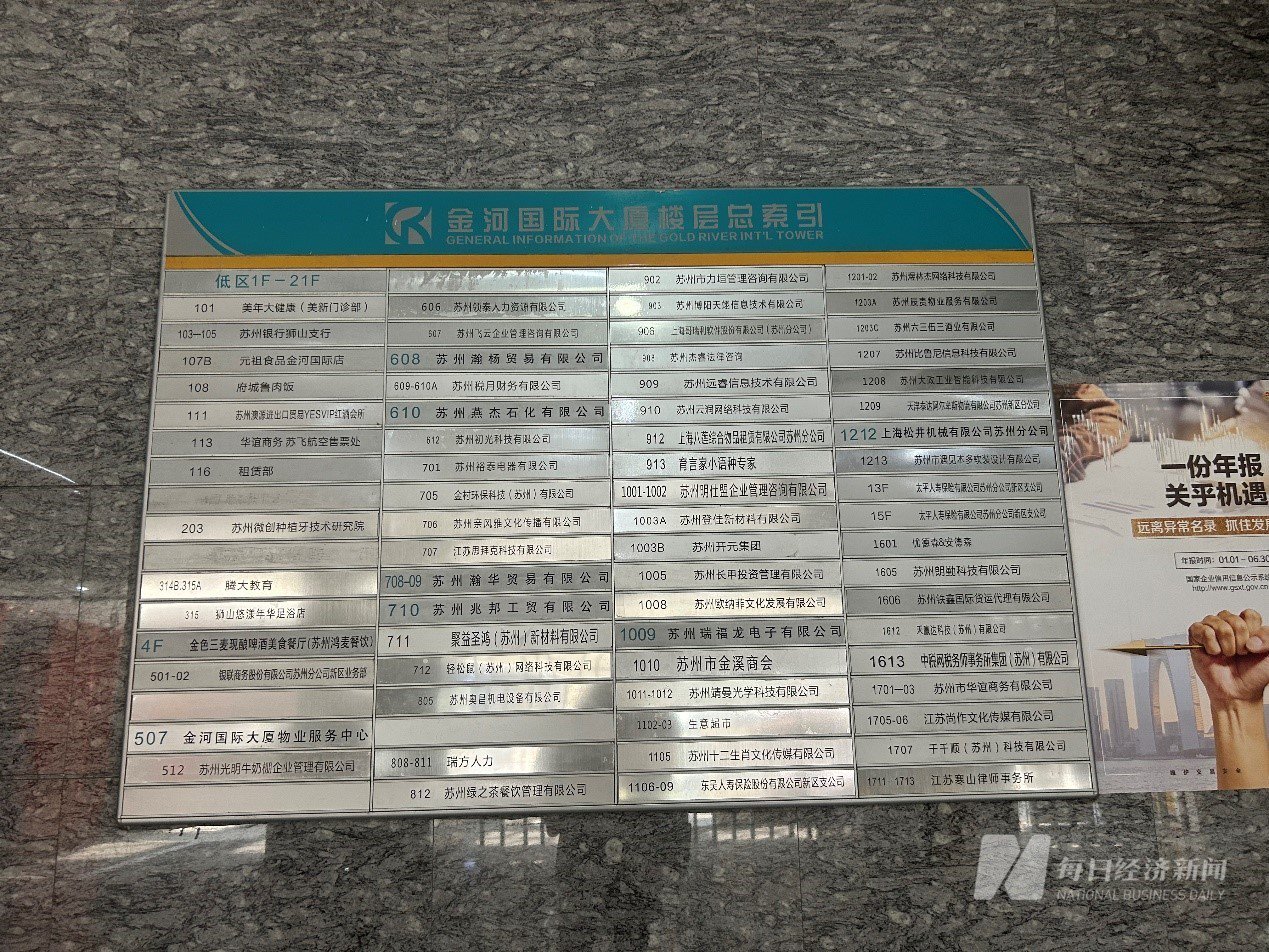 一楼指引牌并没有江苏中矶 图片来源:每经记者 程雅 摄