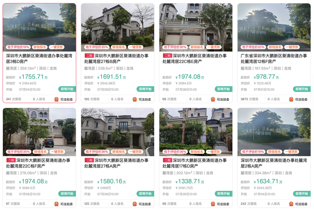 麓湾居别墅挂牌情况，图源：阿里拍卖官网
