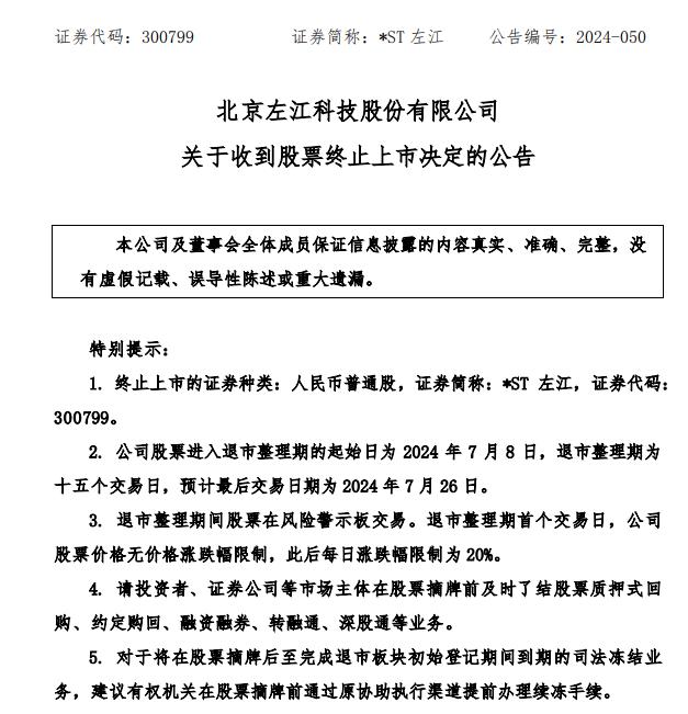 *ST左江突发“归零”！股民人均亏38万（股民亏8.94万元）左江科技股票行情查询最新消息，