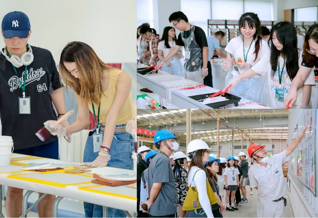 立邦带青年设计师们体验涂刷,并展示立邦“工业4.0”数智化生产车间(左:天津站;右上:长沙站;右下:武汉站)