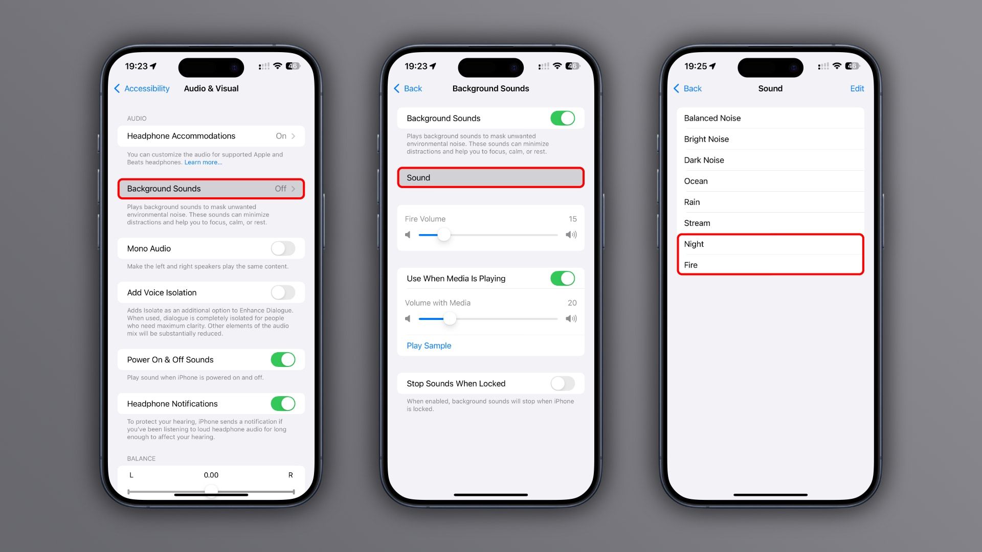总数达 8 种,苹果 ios 18 新增 night 和 fire 背景音 帮助用户专注 休息