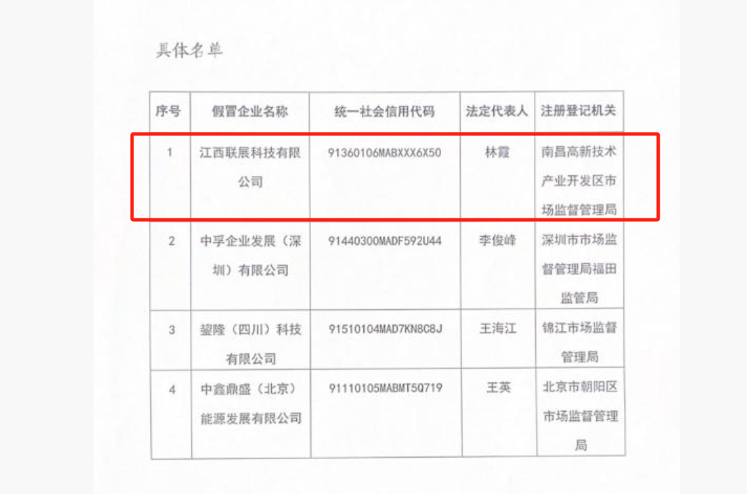 图片来源:中粮集团发布的打假名单截图