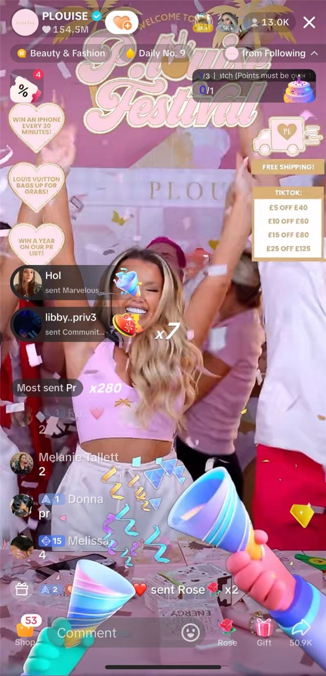 图说:P.Louise庆祝TikTok Shop直播销售突破200万美元