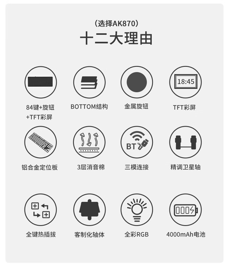 黑爵 AK870 电竞磁轴键盘开售:三拼色 PBT 键帽、有线单模 / 无线三模双版本,299 元起