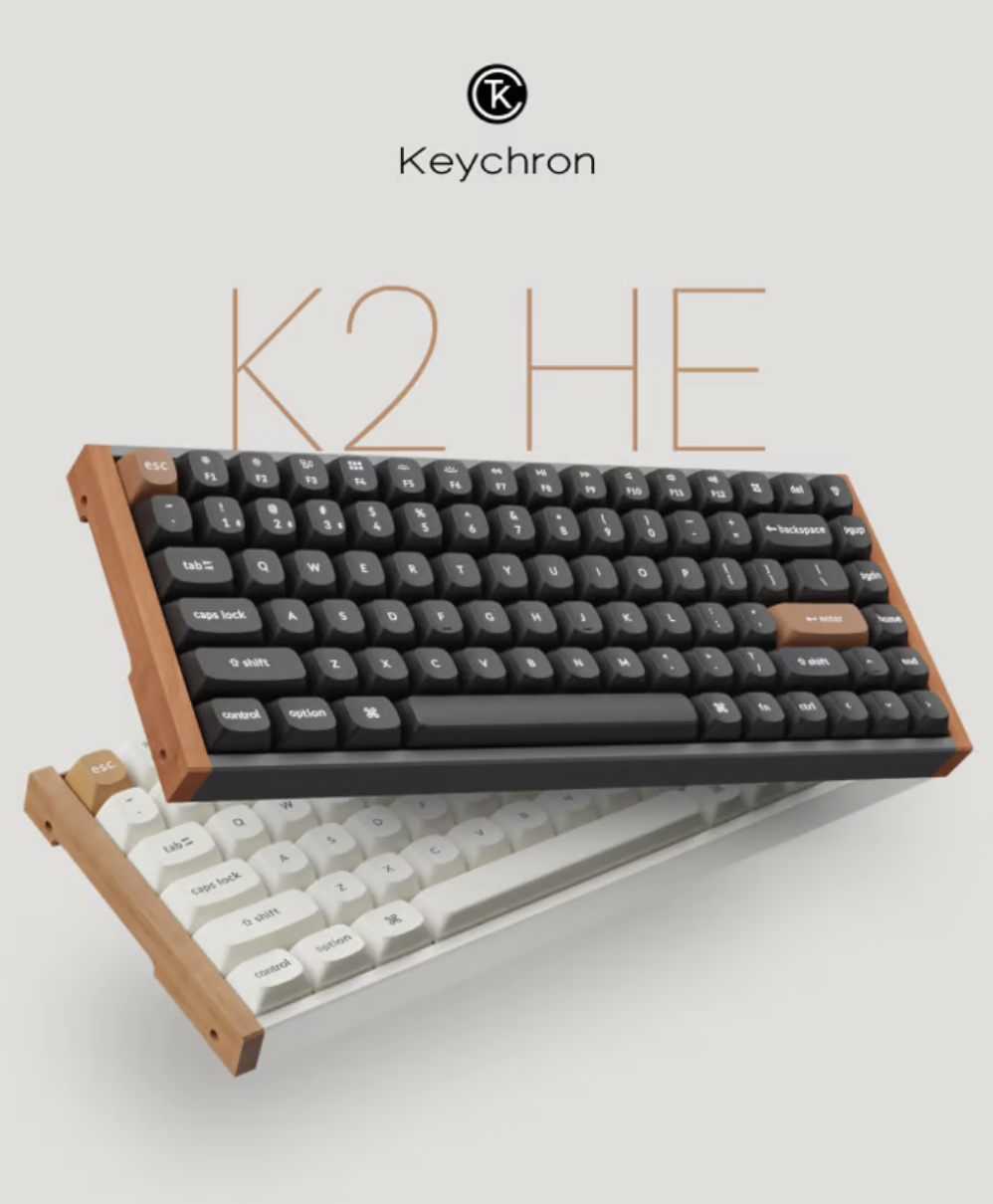 Keychron 海外推出 K2 HE 三模机械键盘:霍尔磁轴、可调触发键程,130 美元