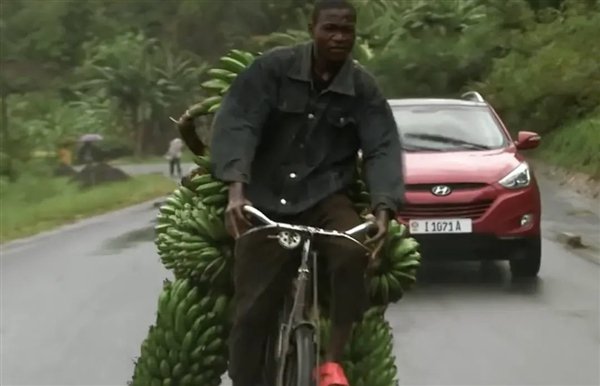 博主实探奥德彪非洲老家:一辆自行车拉300斤货 能赚150元