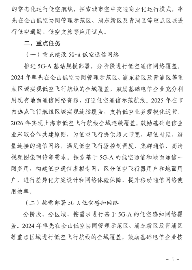 上海:到 2026 年初步建成低空飞行航线全域连续覆盖的通信网络