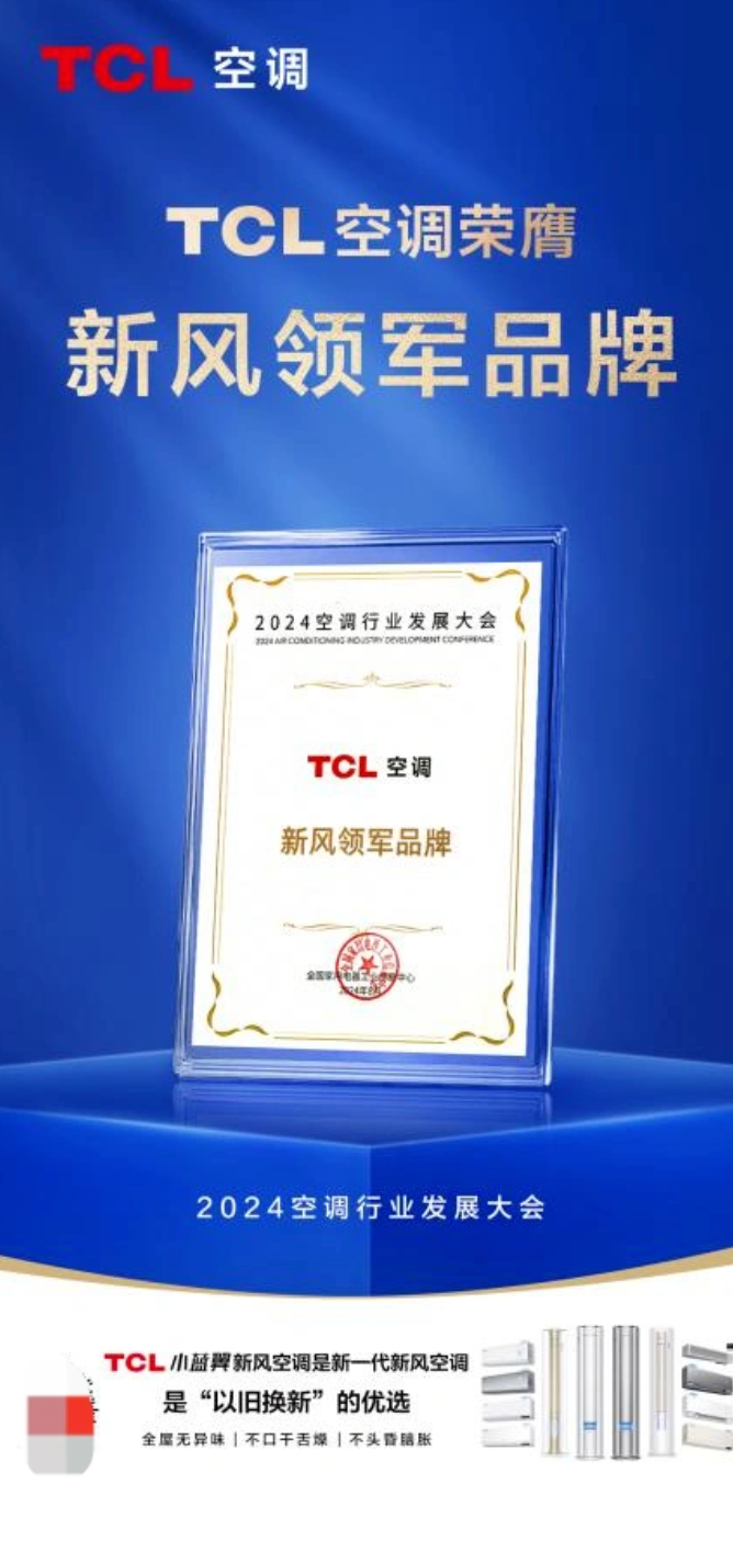 TCL空调荣膺“新风领军品牌、健康省电先锋”两项年度大奖