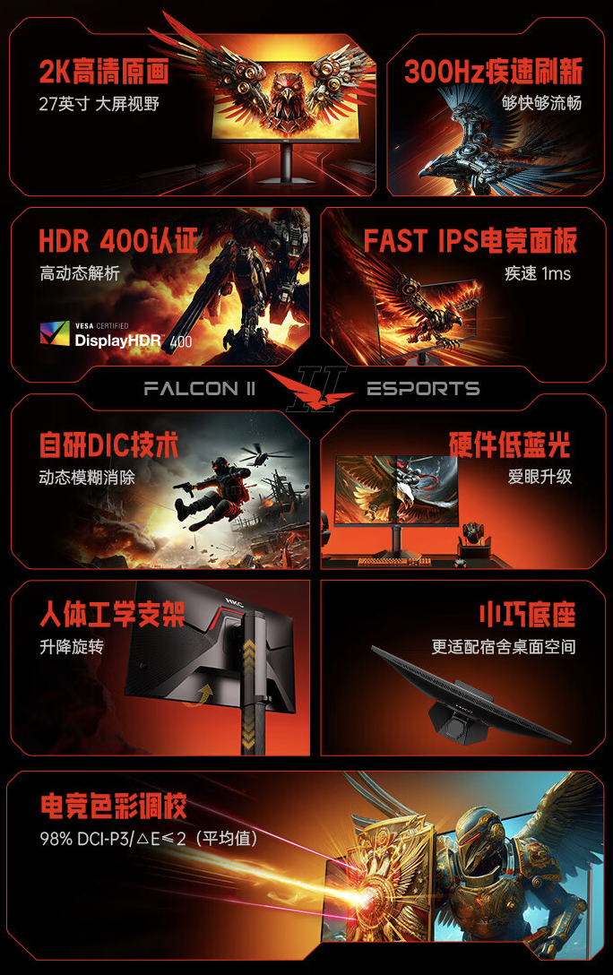 HKC 推出“G27H4”27 英寸显示器:2K 300Hz Fast IPS,2099 元