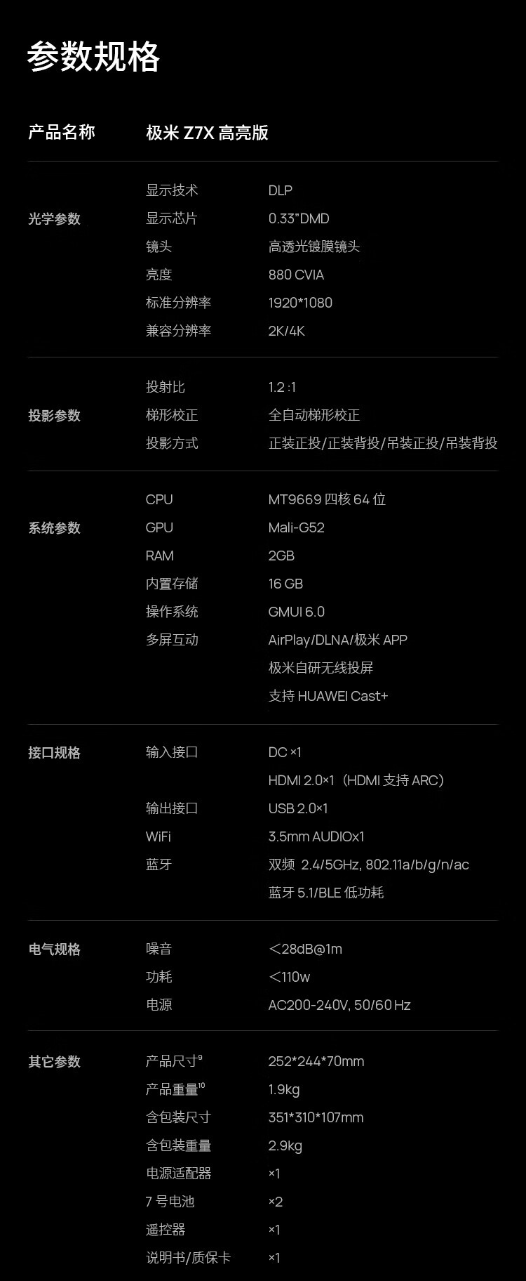 极米 Z7X 高亮版投影仪开售:1080P 880 流明、MT9669,2999 元