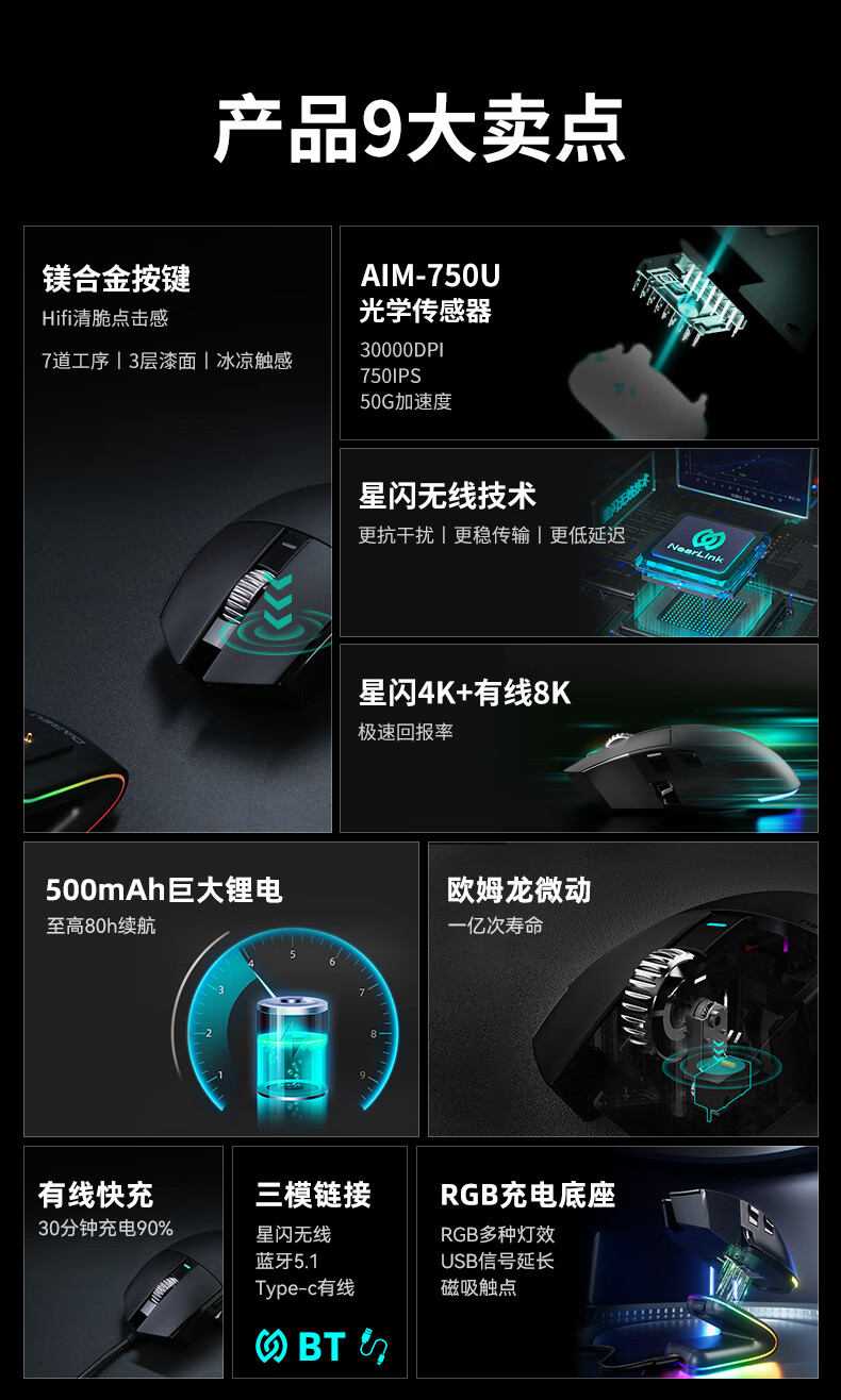 达尔优 A980 Pro 电擎版鼠标上市:星闪连接、配 RGB 磁吸充电底座,首发 349 元