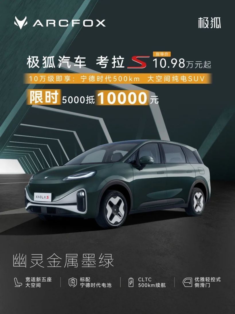 北汽极狐考拉 S 改色膜上线：含超闪绿、电光红、银幻紫等 18 种颜色