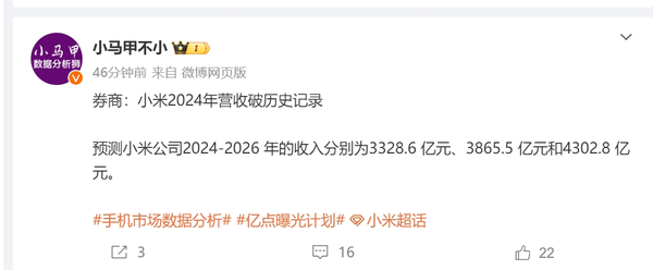 机构预测小米手机全年出货量或达1.69亿台 同比增16%