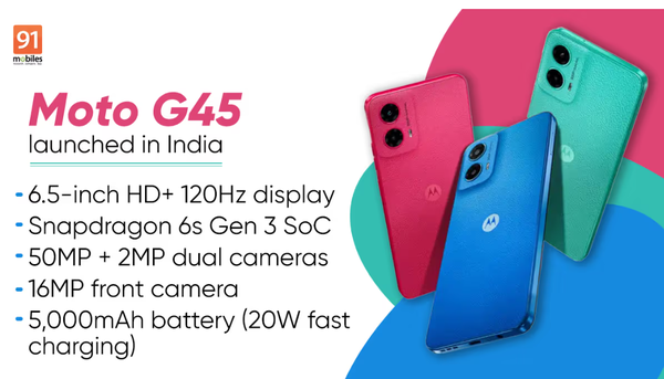 摩托罗拉G45 5G在印度发布 配骁龙6s Gen3 千元价位