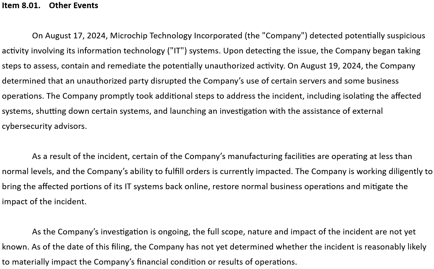 MCU 大厂 Microchip 遭遇 IT 系统攻击，产能与订单履行能力受到影响