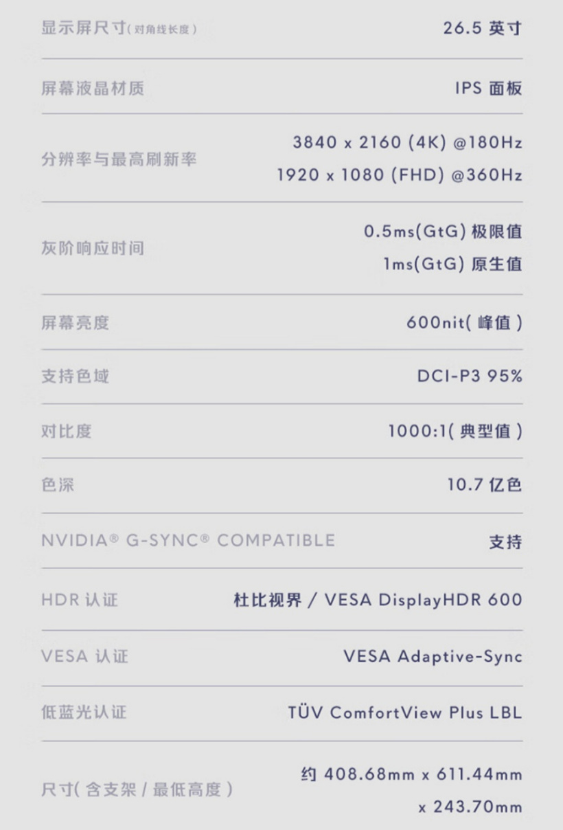 外星人 26.5 英寸 AW2725QF 双模电竞显示器开售:4K 180Hz / 1080P 360Hz,5999 元