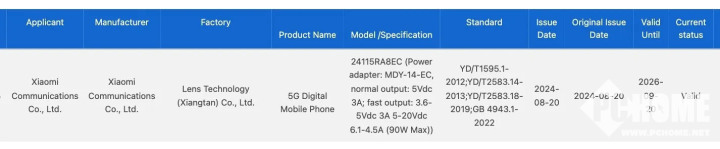 Redmi Note 14 Pro通过认证 支持90W有线快充