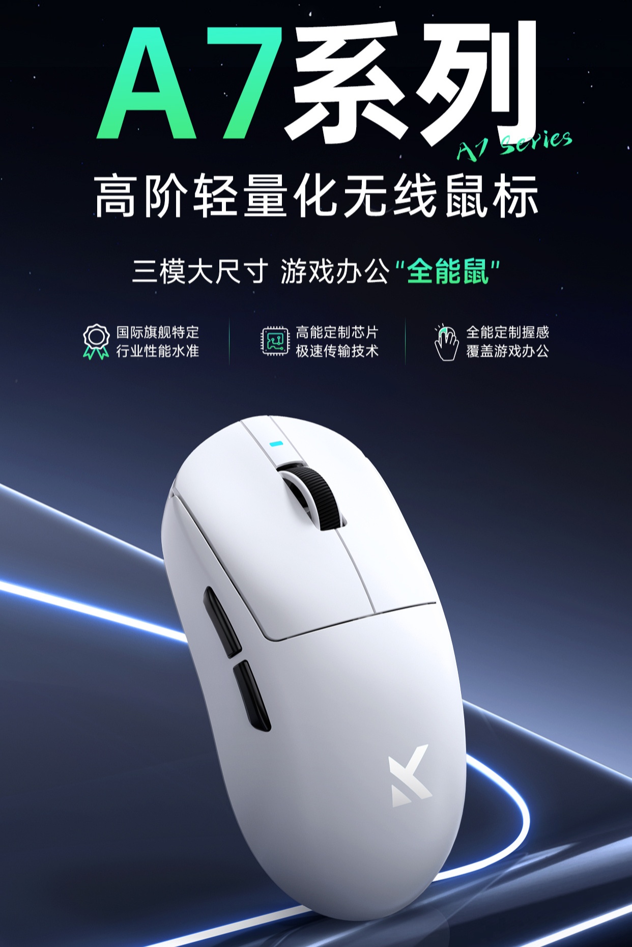 迈从 A7 系列轻量化鼠标 8 月 29 日开售：PAW3395、适配中大手型，首发 199 元起