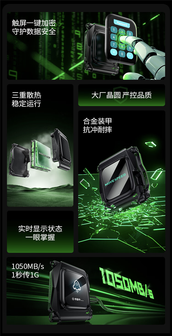 1TB/1299元!移速发布ST10移动硬盘:自带触控屏、一键加密