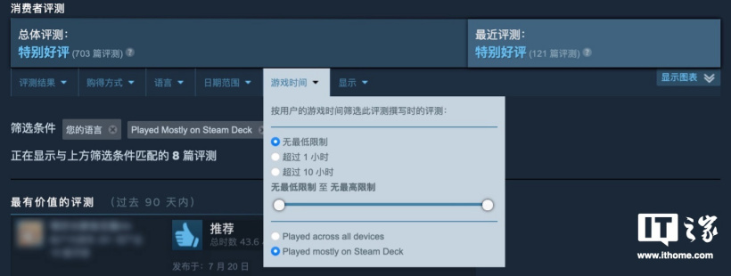 V 社更新 Steam 商品页,游戏现可显示 Steam Deck 掌机用户评价