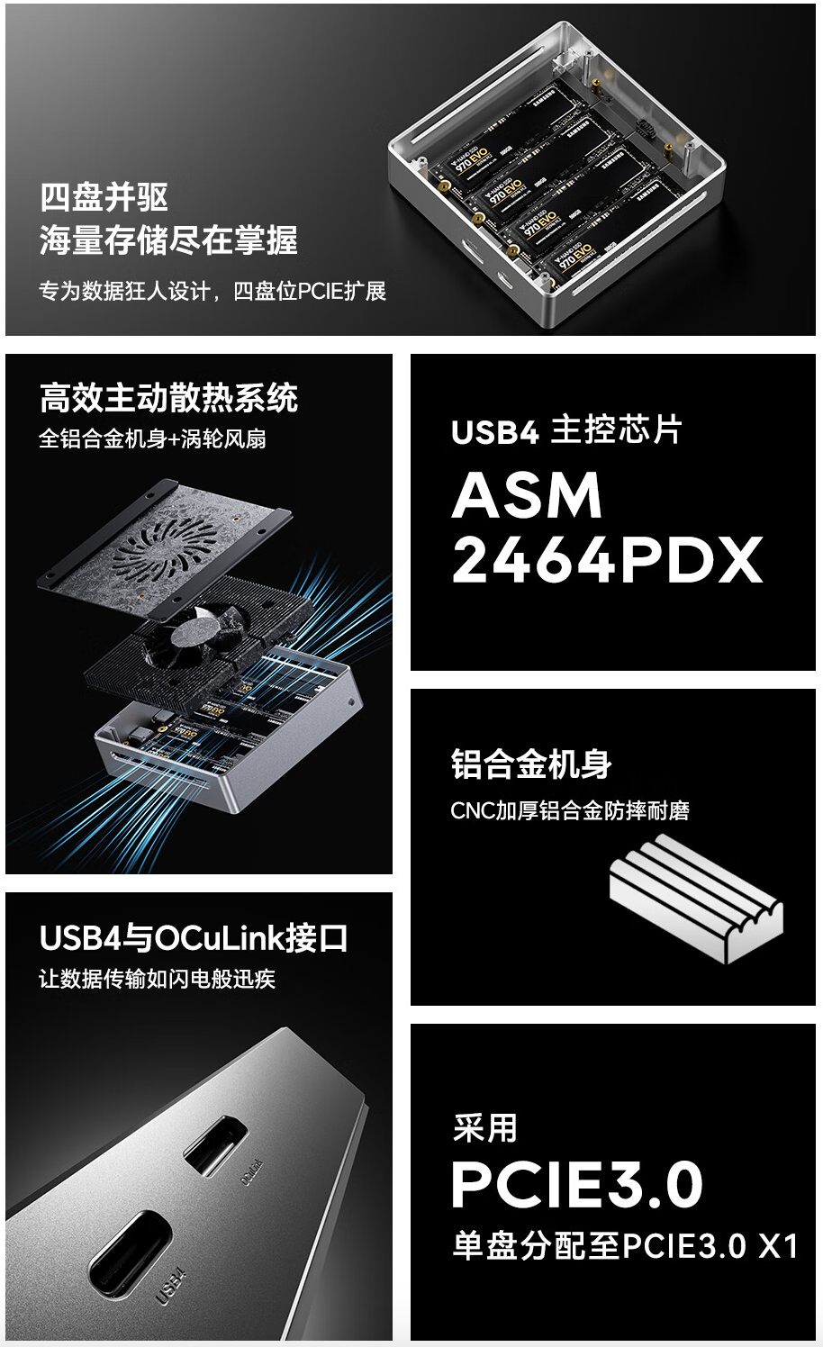 天钡推出 TB4S-OC 四盘位硬盘盒:自带 USB4 / OCulink 接口、PCIe 3.0,959 元