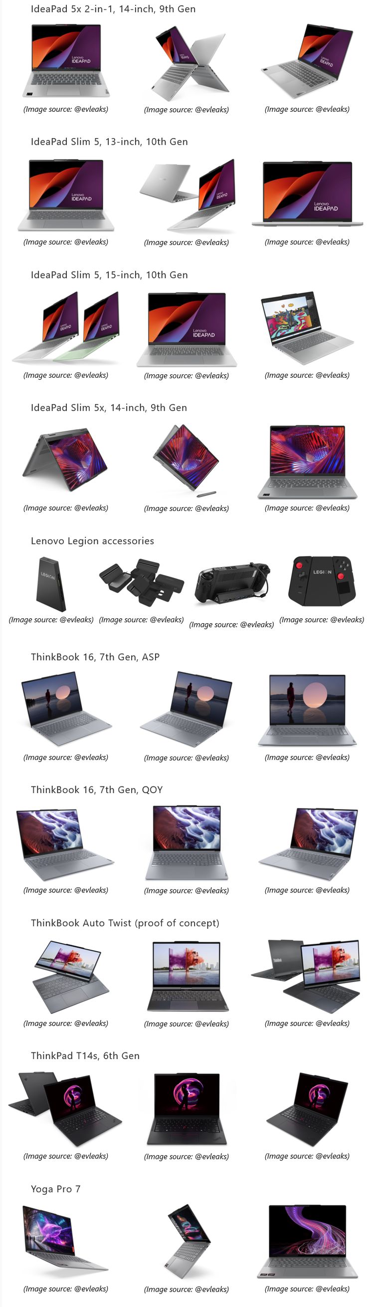 联想 9 月 14 款新品曝光,含 IdeaPad / ThinkBook / Yoga / Legion Go 等