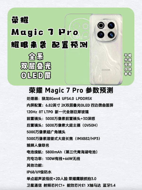 荣耀Magic7 Pro配置预测图曝光 搭载2K双层叠光OLE屏