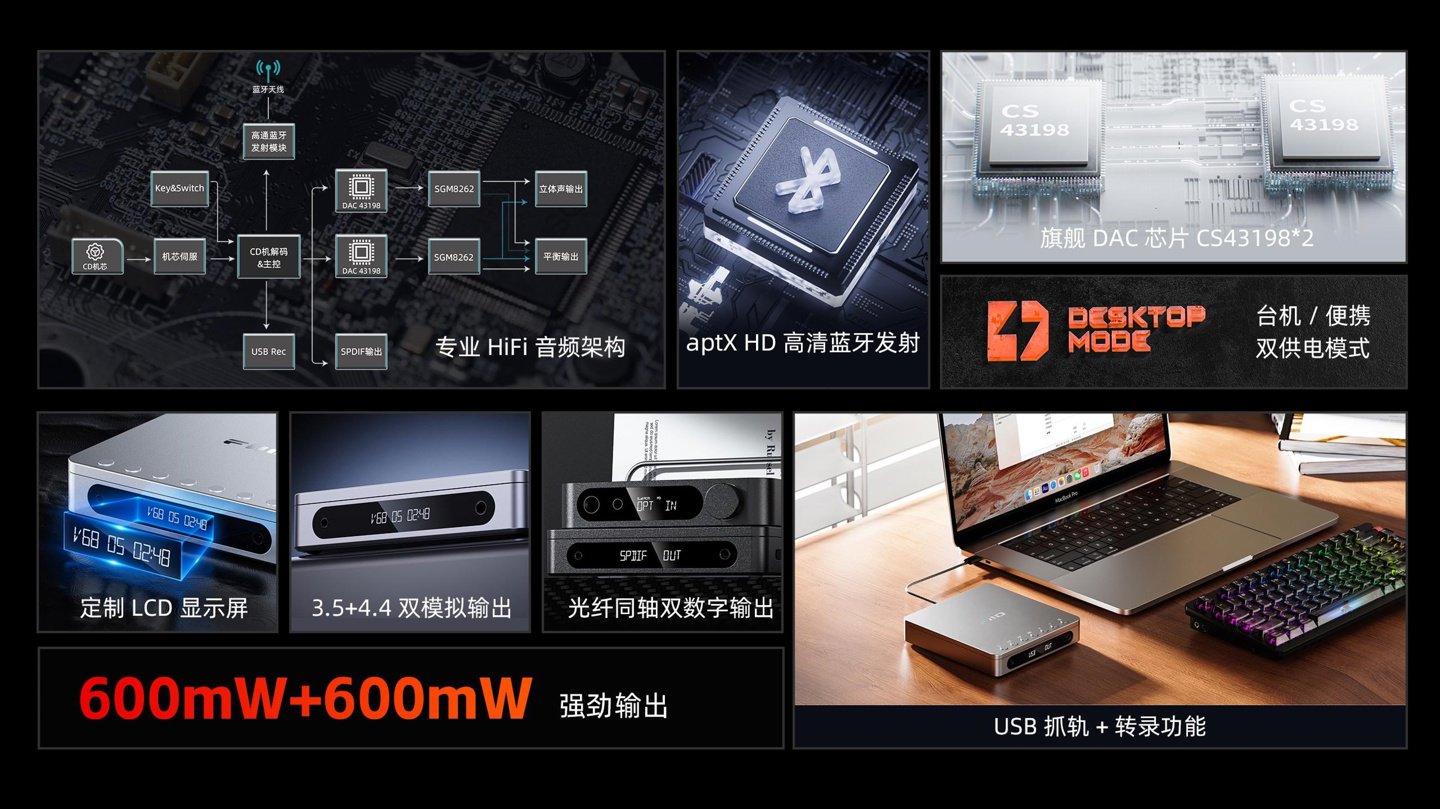 飞傲推出 HiFi 级便携 CD 机 DM13:双 DAC + 双运,899~1099 元