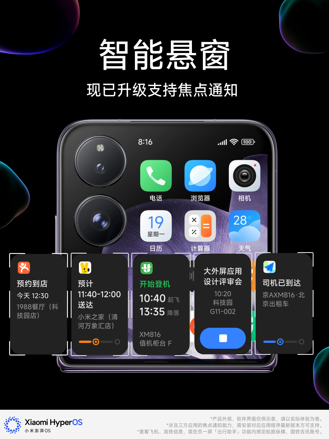 小米 MIX Flip 智能悬窗已支持焦点通知卡片，外卖、高铁等信息可在手机外屏实时显示