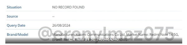 Redmi Note 14 5G手机现身 配天玑6100+ 或9月发布