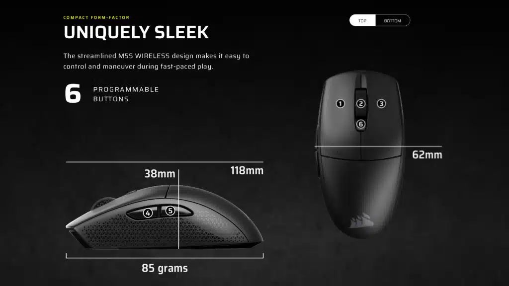 美商海盗船发布 M55 系列有线 / 无线游戏鼠标:轻量化设计,售价 30/50 美元