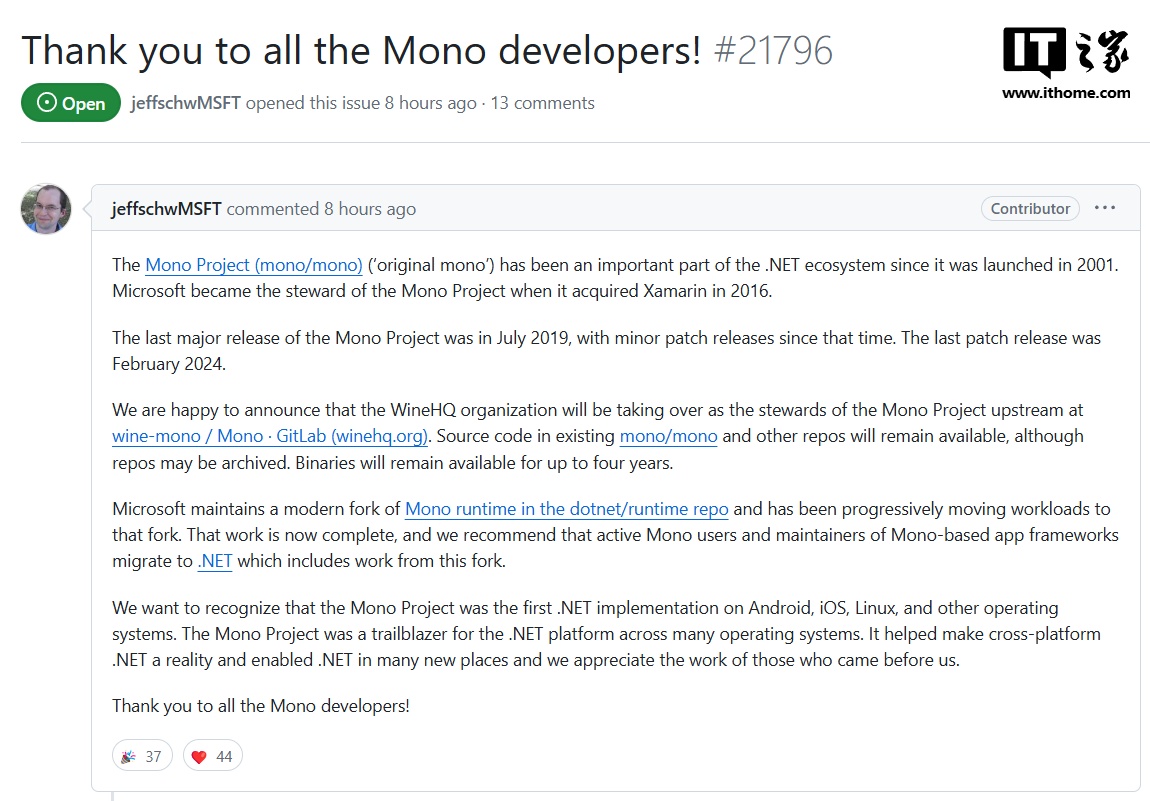 微软向 Wine 团队捐赠 Mono 开源项目