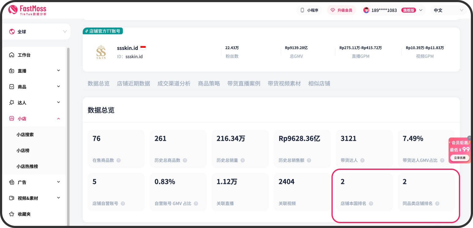FastMoss大升级！数据库扩充30%，商品达人分析新增多个维度，会员权益加量不加价