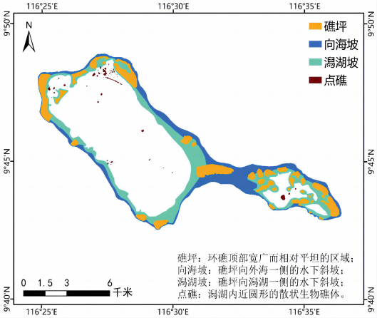 仙賓礁礁盤地貌分佈圖。（自然資源部供圖）