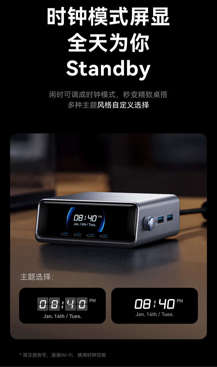 安克 250W 智能多口桌充开售：单口最高 140W、智控旋钮、时钟模式屏显，799 元