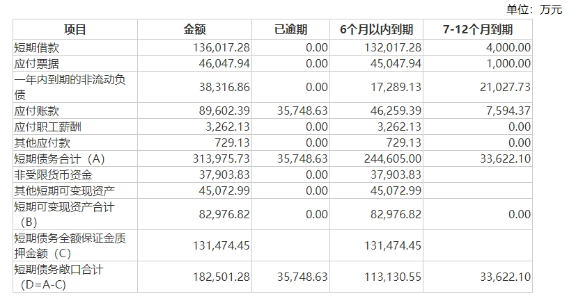 公司短期债务敞口情况及可变现资产情况图片来源:公告截图