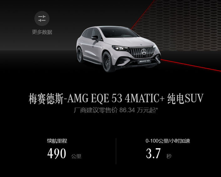 售价 86.34 万元，全新梅赛德斯-AMG EQE 53 4MATIC + 纯电 SUV 国内上市