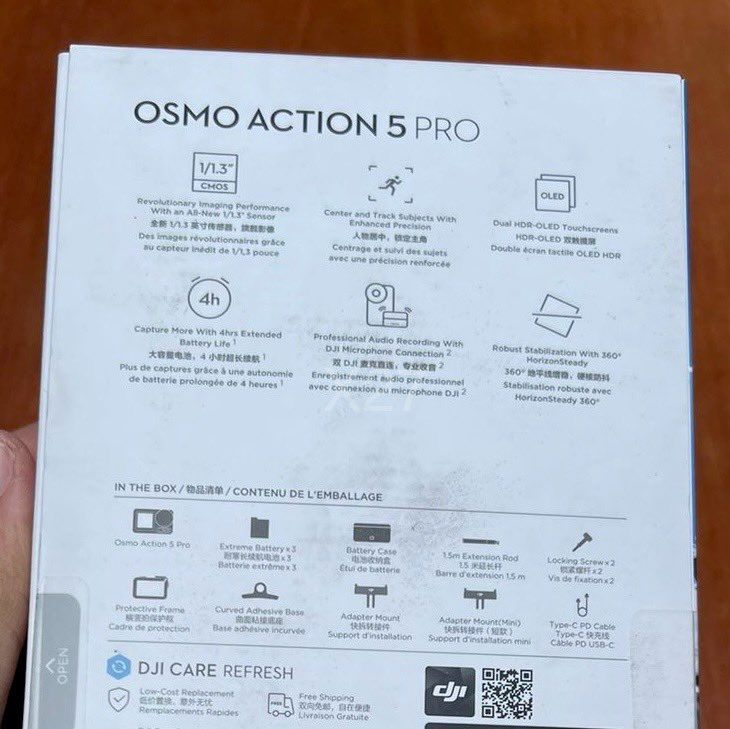 大疆 Osmo Action 5 Pro 运动相机曝光：1/1.3 英寸 CMOS 传感器、续航 4 小时