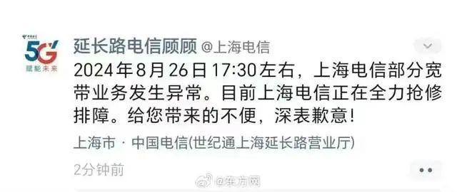 来源:中国电信、@上海电信、网友评论、看看新闻