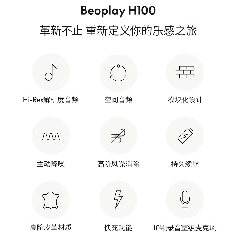 Bang  Olufsen 铂傲头戴式耳机 Beoplay H100 发布：空间音频、可更换模块设计，11598 元