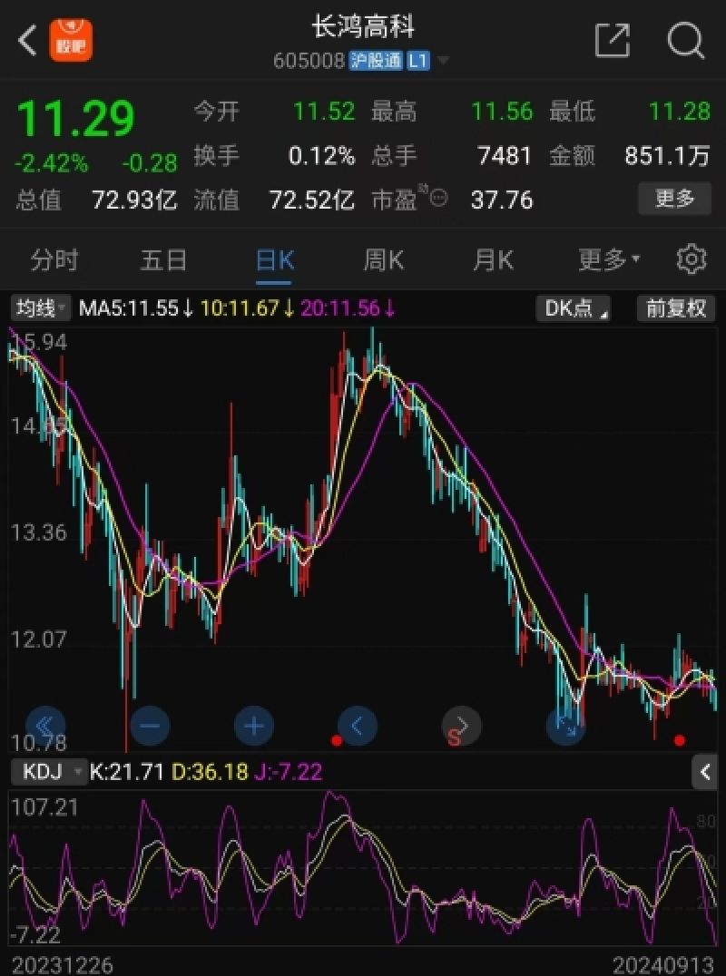 长鸿高科今年股价走势