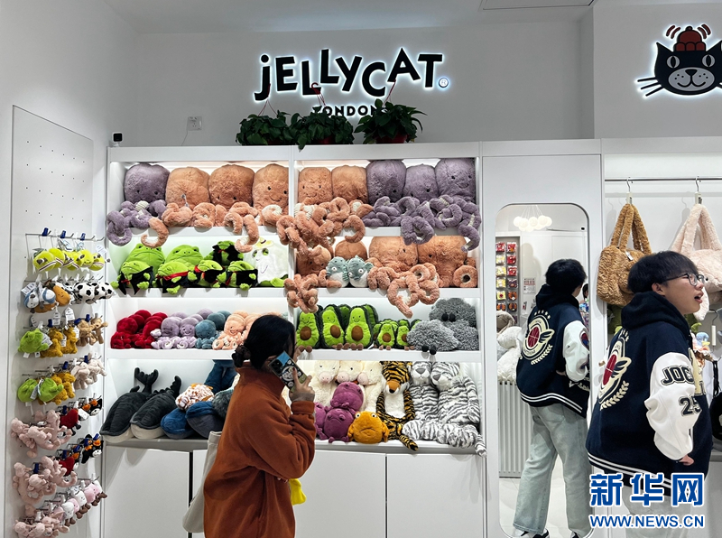 在北京一家毛绒玩具店选购毛绒玩偶的顾客。(新华网 杨珏摄)