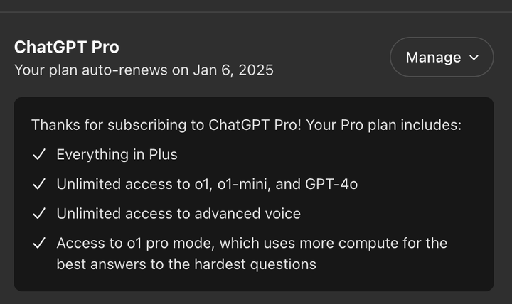 OpenAI 最短发布会推出满血 o1,新 Pro 会员费用高达 1452 元/月,体验完我觉得真香 第11张 OpenAI 最短发布会推出满血 o1,新 Pro 会员费用高达 1452 元/月,体验完我觉得真香 第11张