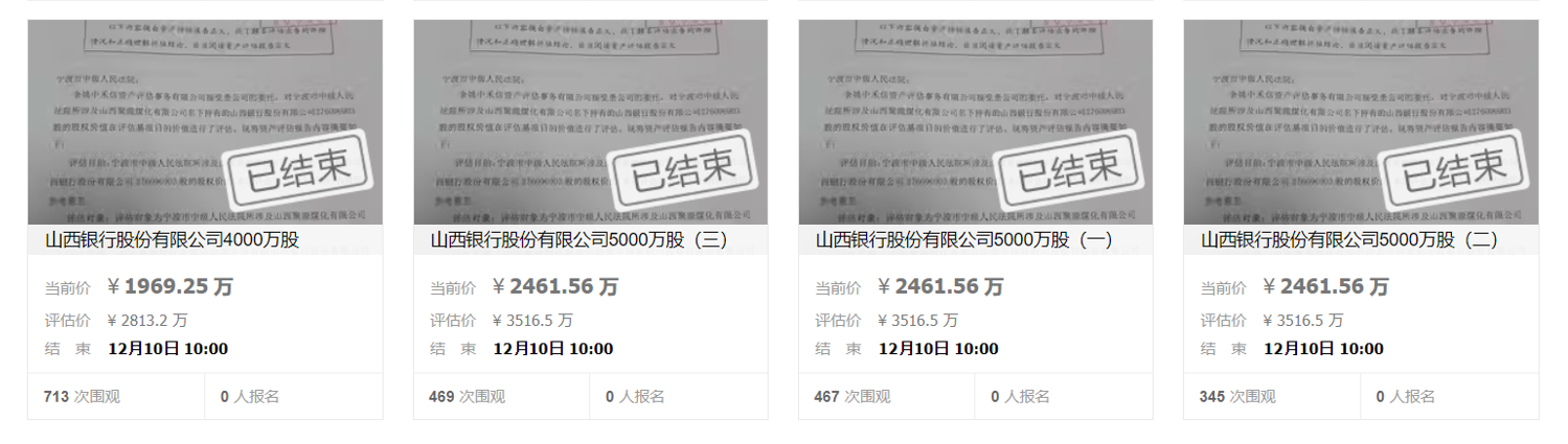 2000人围观、0人报名！山西银行1.9亿股流拍 较评估价打7折