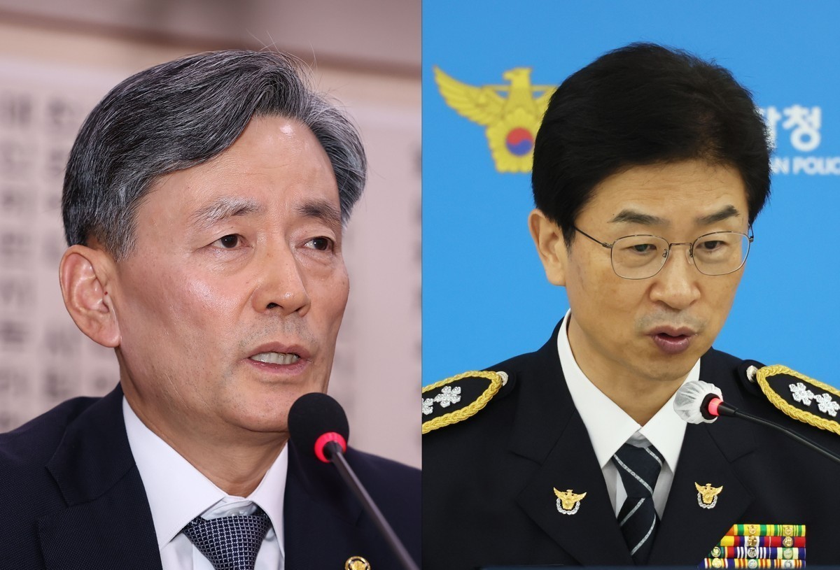 △韓國警察廳廳長趙誌浩(左)和首爾警察廳廳長金峰植(右)