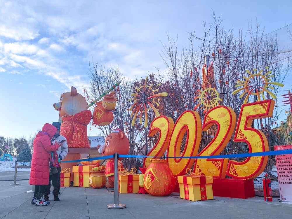 2024年12月31日，遊客在遼源市動植物公園拍照。新華社記者 王帆 攝