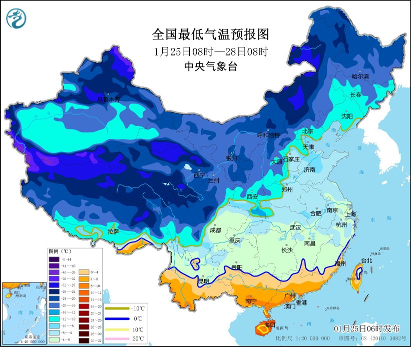 图2 全国最低气温预报图(